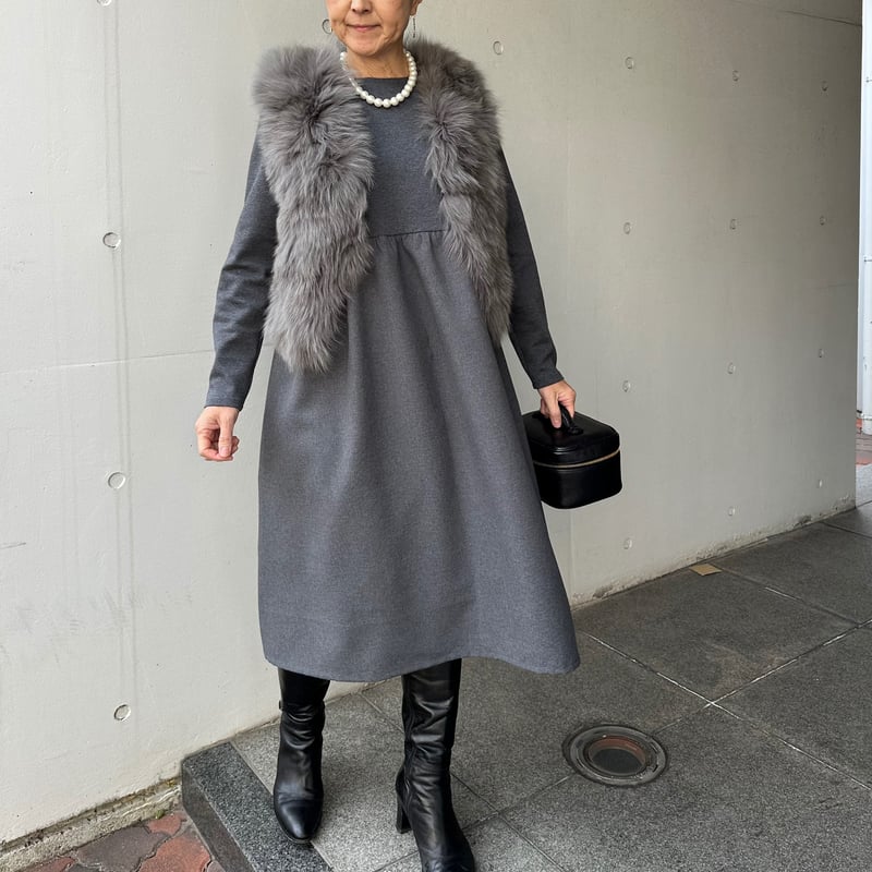 12-047 グレー 長袖ドールワンピース M | capriciousmie