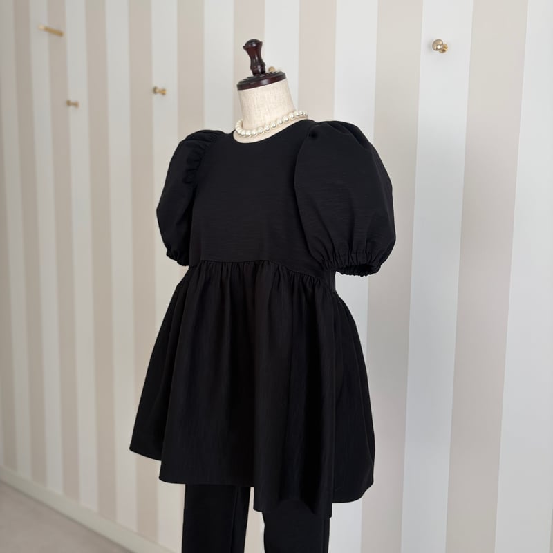 トップス TOMO TOMO 4-100 黒杢 半袖TOMOペプラムトップス 長め L | capriciousmie