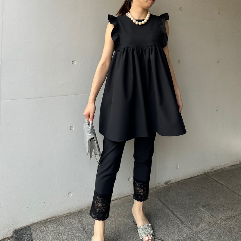 5-109 黒 肩フリルチュニック M | capriciousmie