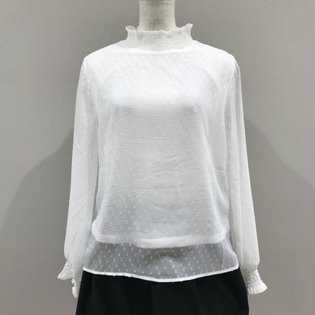 3-302  白ドット　ブラウス　フリー　セレクト商品