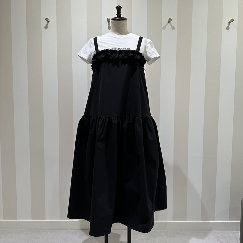BLACK PEACE NOWフリル付き黒キャミソールワンピース フリンジフェザーキャミソールワンピース キャミワンピ[品番