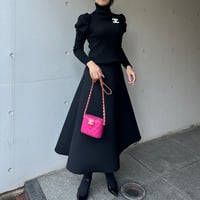 11-084    黒ボンディング　フレアスカート　ロング　ファスナー　Ｍ