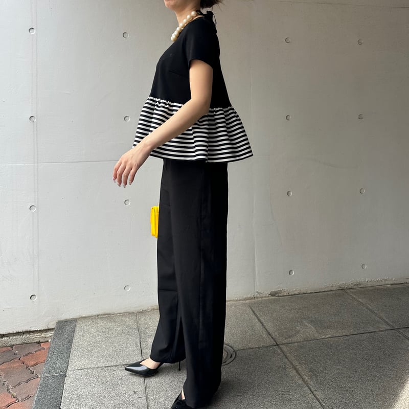 ボーダーズアットバルコニー　半袖Ｔシャツ　ペプラム　洗える　ブラック　Fサイズ BORDERS at BALCONY(ボーダーズアットバルコニー) BASIC PEPLUM TEE