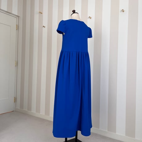 13-069     ロイヤルブルー　切替マキシワンピース　キャップスリーブ　Ｍ
