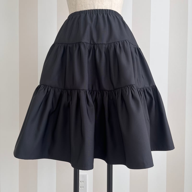1-154 黒 ティアードスカート フリー（L） | capriciousmie