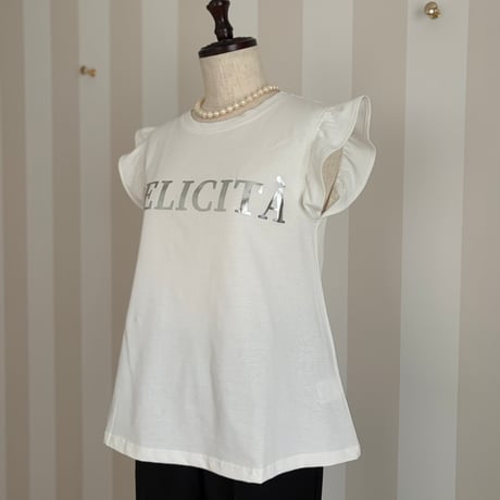 5-004    白×シルバー　袖フリルＴシャツ　ＭＬ   セレクト商品