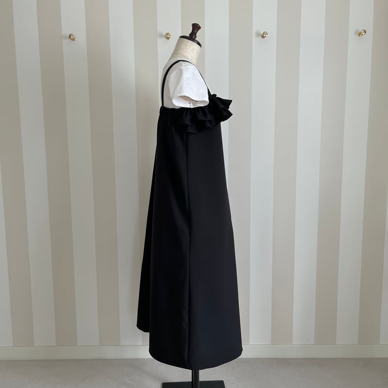 10-008 黒 W胸フリルワンピース ロング M | capriciousmie