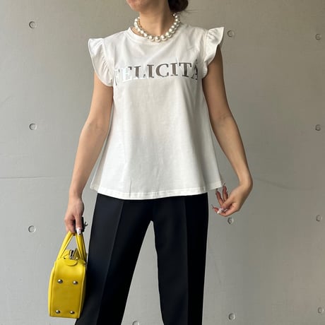 5-004    白×シルバー　袖フリルＴシャツ　ＭＬ   セレクト商品