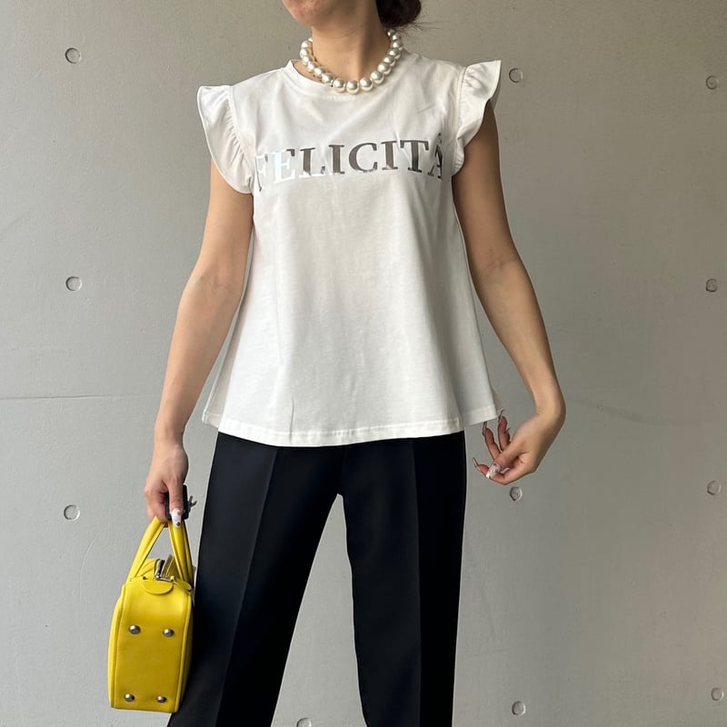 5-004 白×シルバー 袖フリルTシャツ ML セレクト商品 | capricio