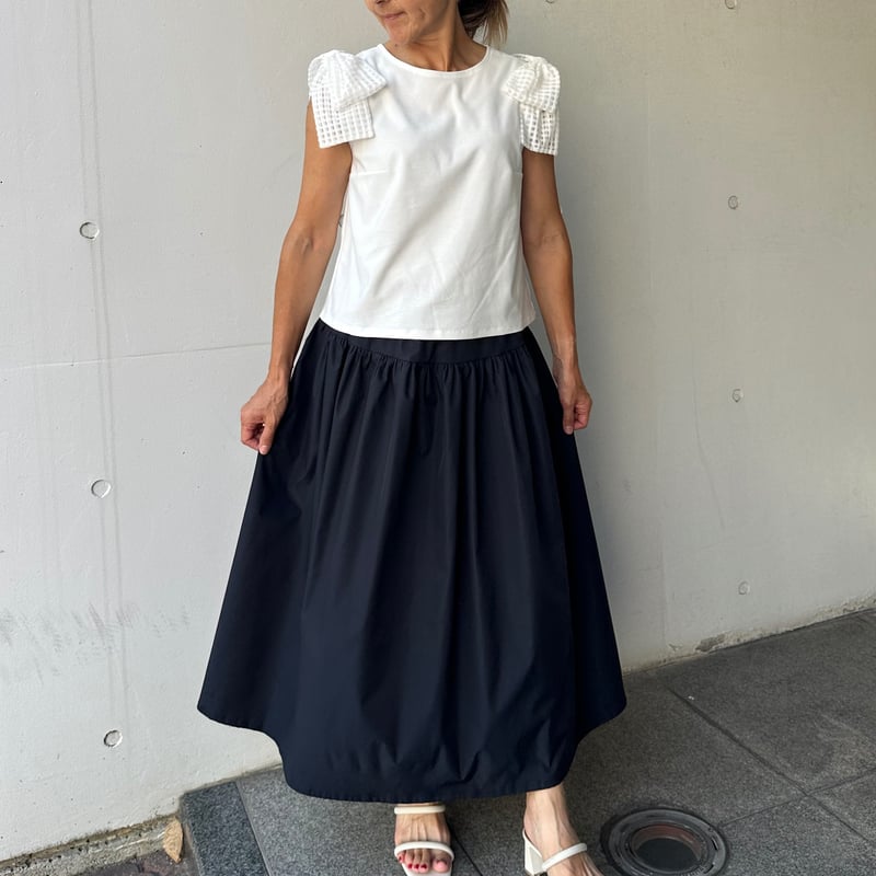 8-103 白×チェック 肩リボントップス M | capriciousmie