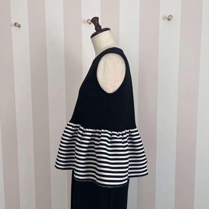 8-057 黒×ボーダー ペプラムトップス M | capriciousmie