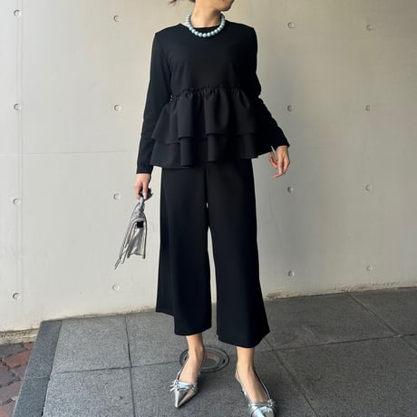 1-114    黒ハニカム　ガウチョパンツ　フリー（Ｌ）