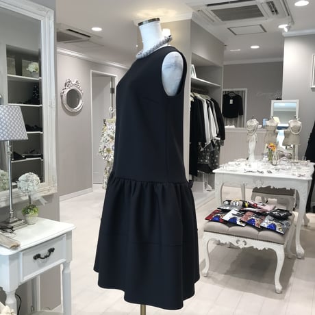 3-224  ブラックネイビー　ピンタックワンピース　SM