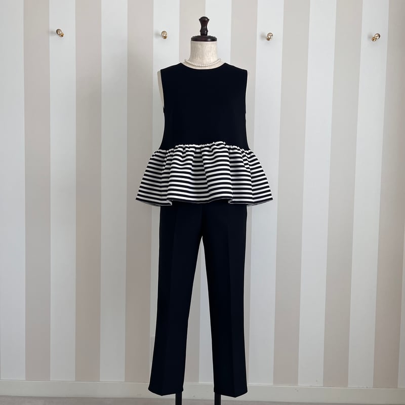 8-057 黒×ボーダー ペプラムトップス M | capriciousmie