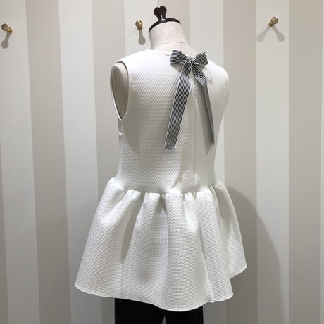 12-238   白×ボーダー　バックリボンペプラムトップス　Ｍ