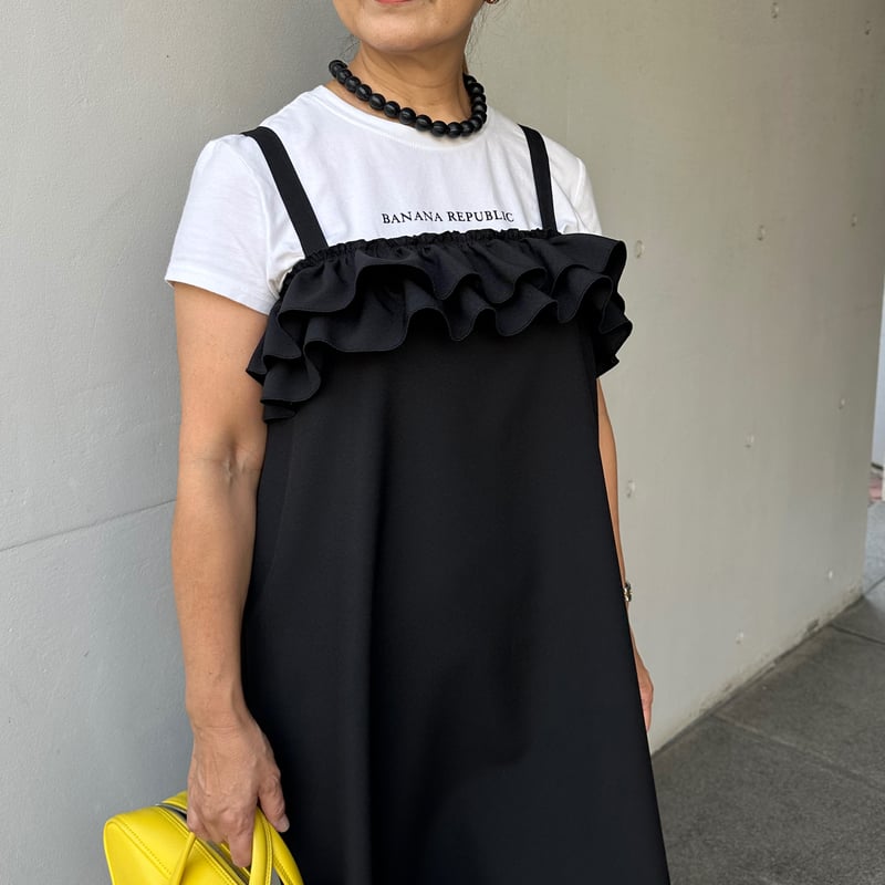 もり様ワンピースブラックm 10-008 黒 W胸フリルワンピース ロング M | capriciousmie