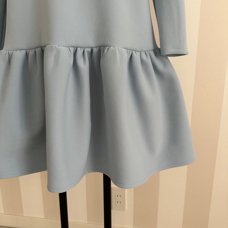 2-071 マカロンブルー 長袖フリルワンピース M | capriciousmie