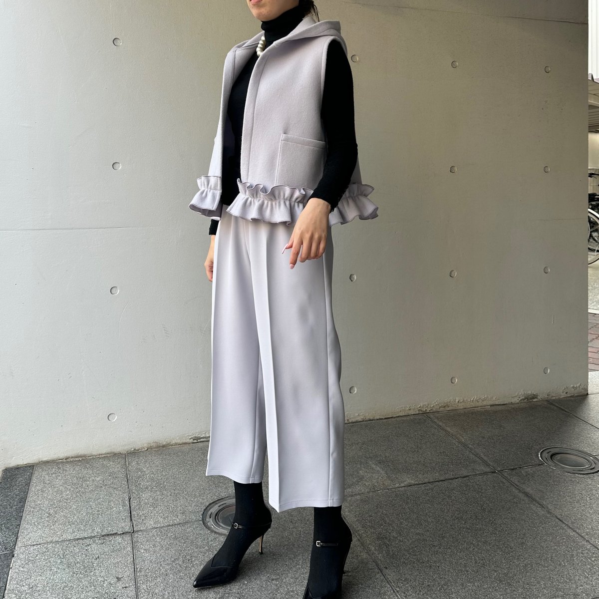 2-026 ラベンダー セミワイドクロップドパンツ フリー（L