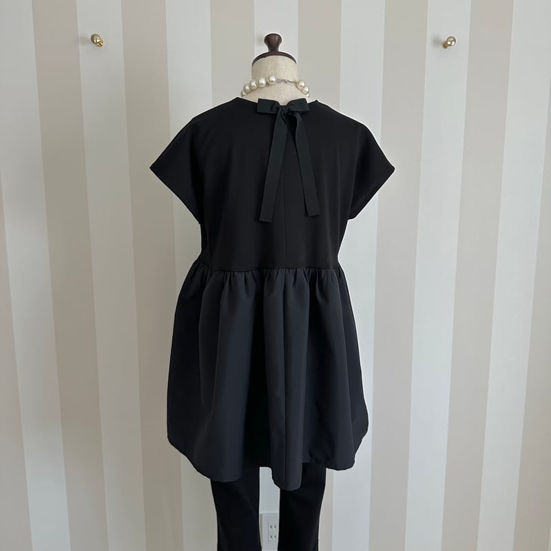 7-099 黒 フレンチバックリボンチュニック ML | capriciousmie