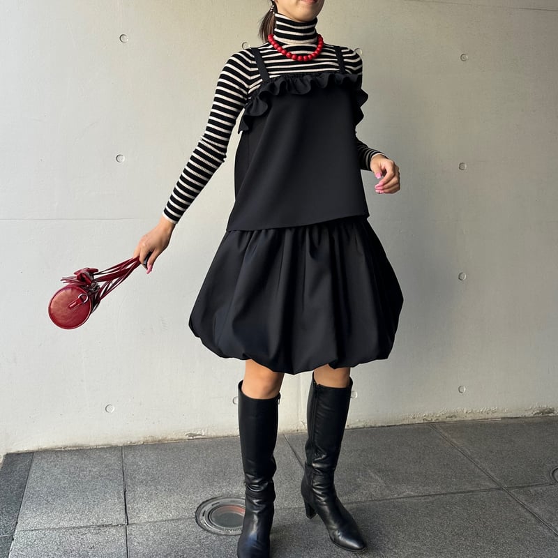 1-058 黒 バルーンスカート 短め フリー(M) | capriciousmie