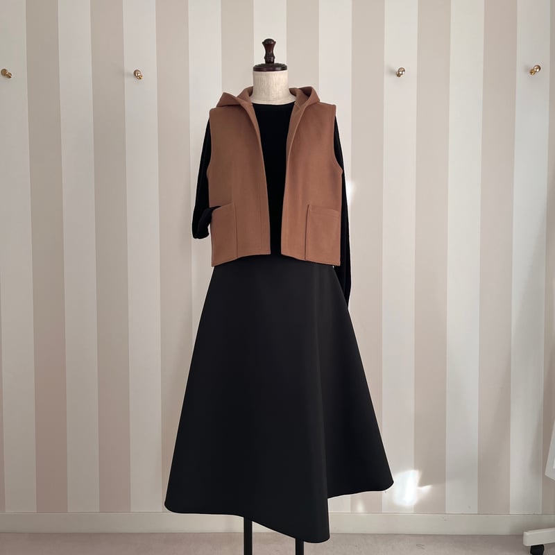 12-062 黒ボンディング フレアスカート ロング ファスナー M | caprici