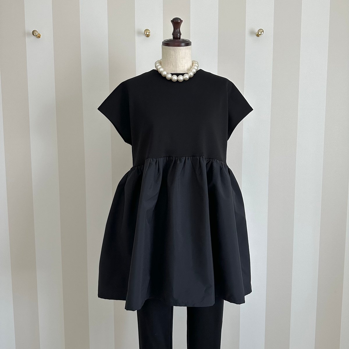 7-099 黒 フレンチバックリボンチュニック ML | capriciousmie