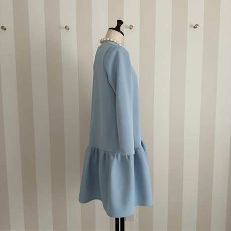 3-021    マカロンブルー　長袖フリルワンピース　Ｍ
