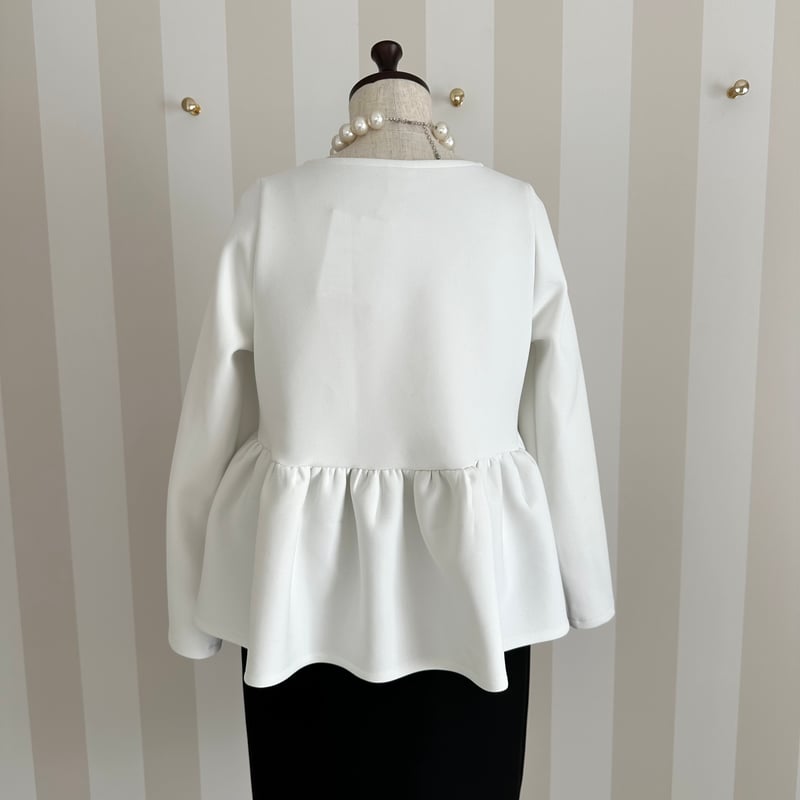 9-113 白 長袖ペプラムトップス アシメ M | capriciousmie