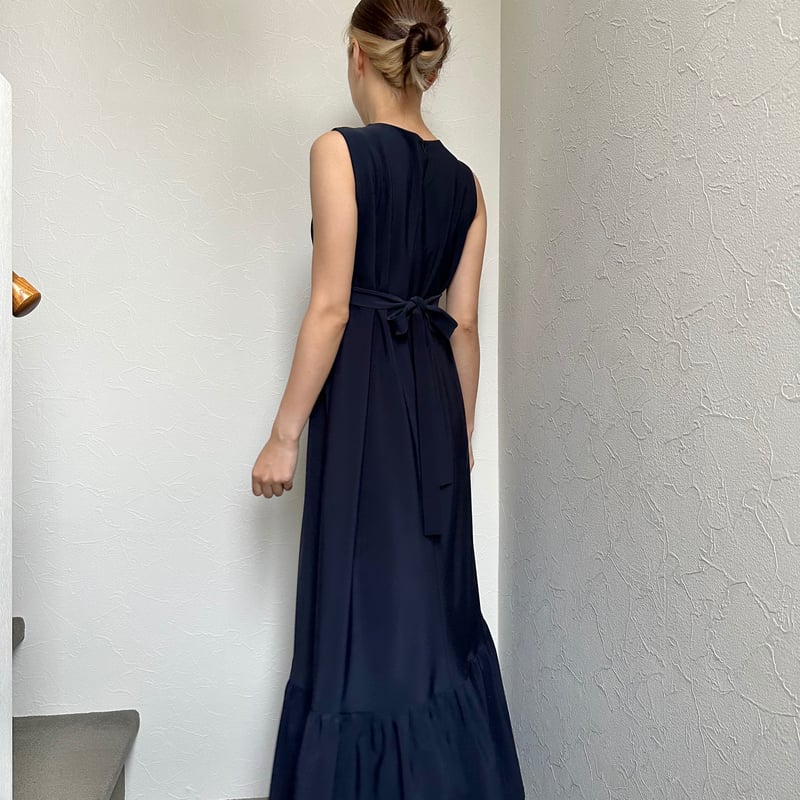 6-131 ネイビー リボンベルトワンピース M | capriciousmie