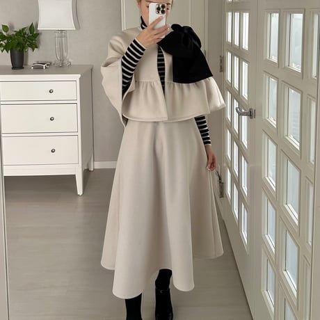 12-186      グレージュウール風　フレアスカート　ロング　フリー（ＸＬ)