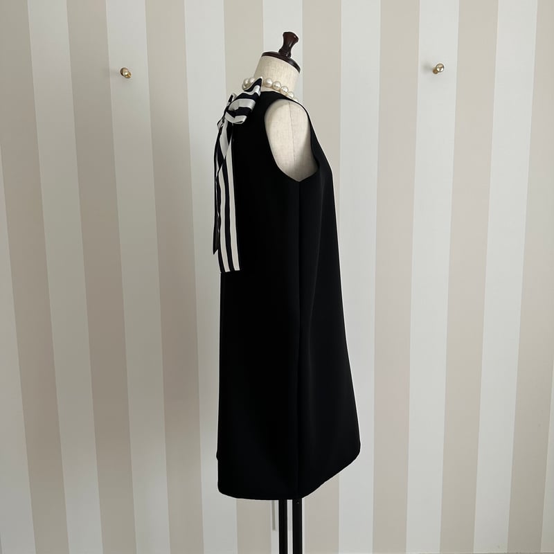 6-156 黒×ボーダー バックリボンコクーンワンピース L | capriciousmie