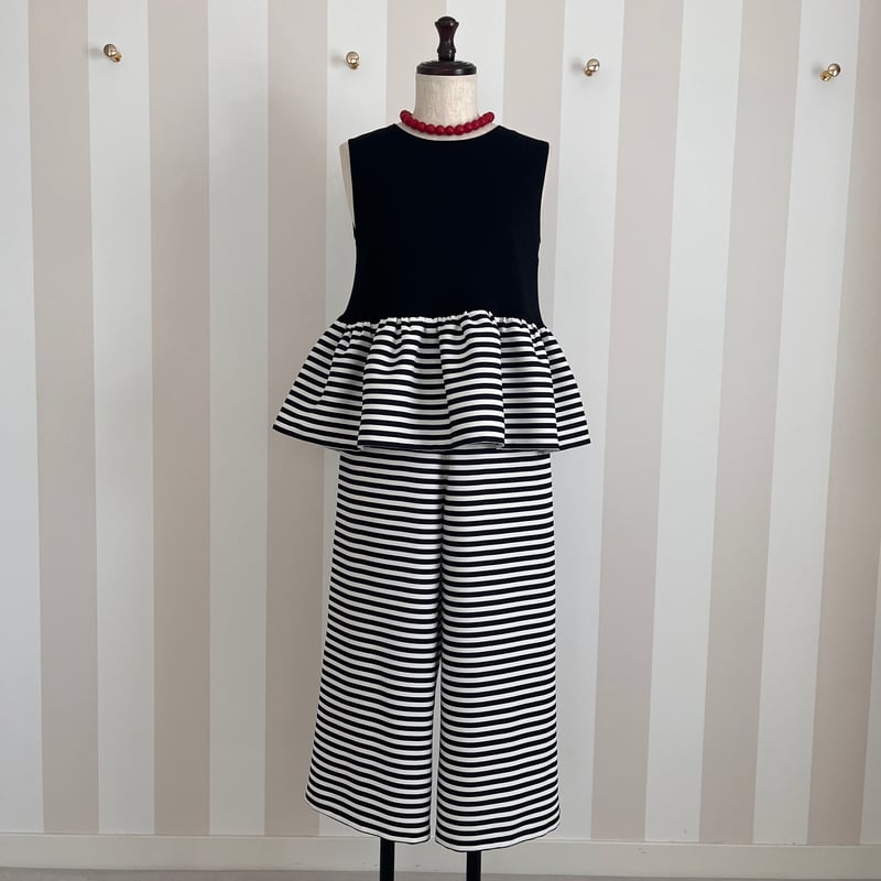 8-057 黒×ボーダー ペプラムトップス M | capriciousmie