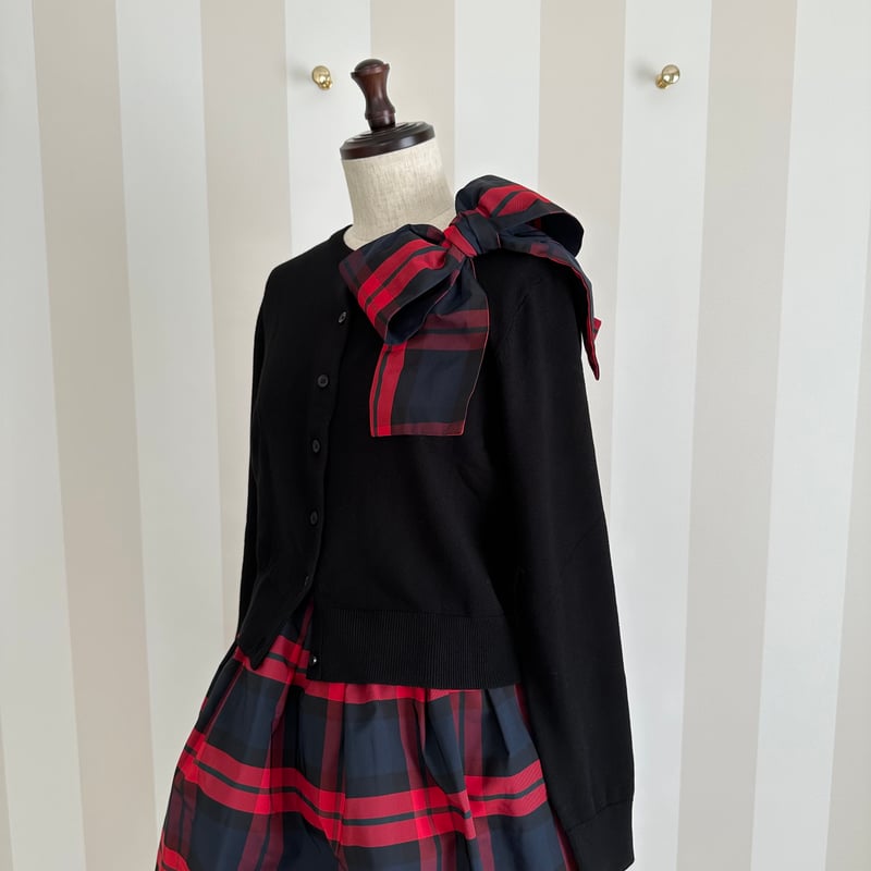 9-212 黒×赤チェック リボンカーディガン L | capriciousmie