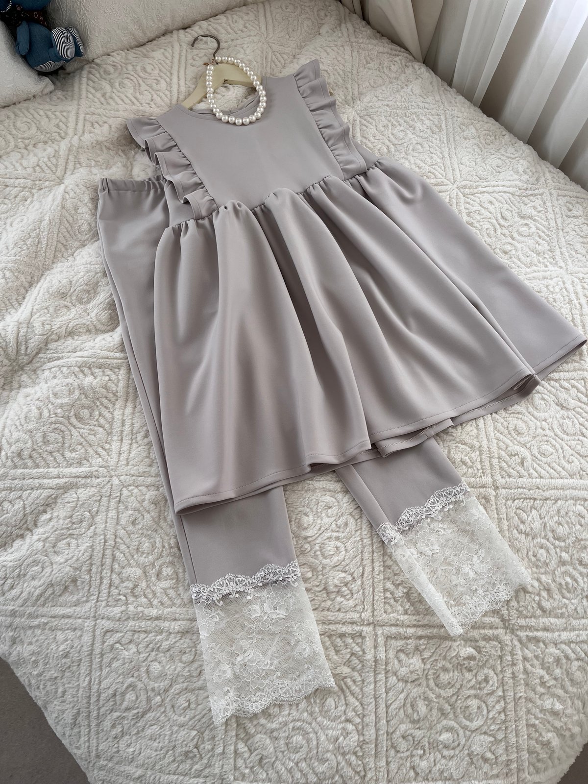 5-016 グレージュ レースレギンス フリー(M) | capriciousmie