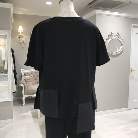 3-310  黒　切り替え　アシメ　Tシャツ　フリー　セレクト商品