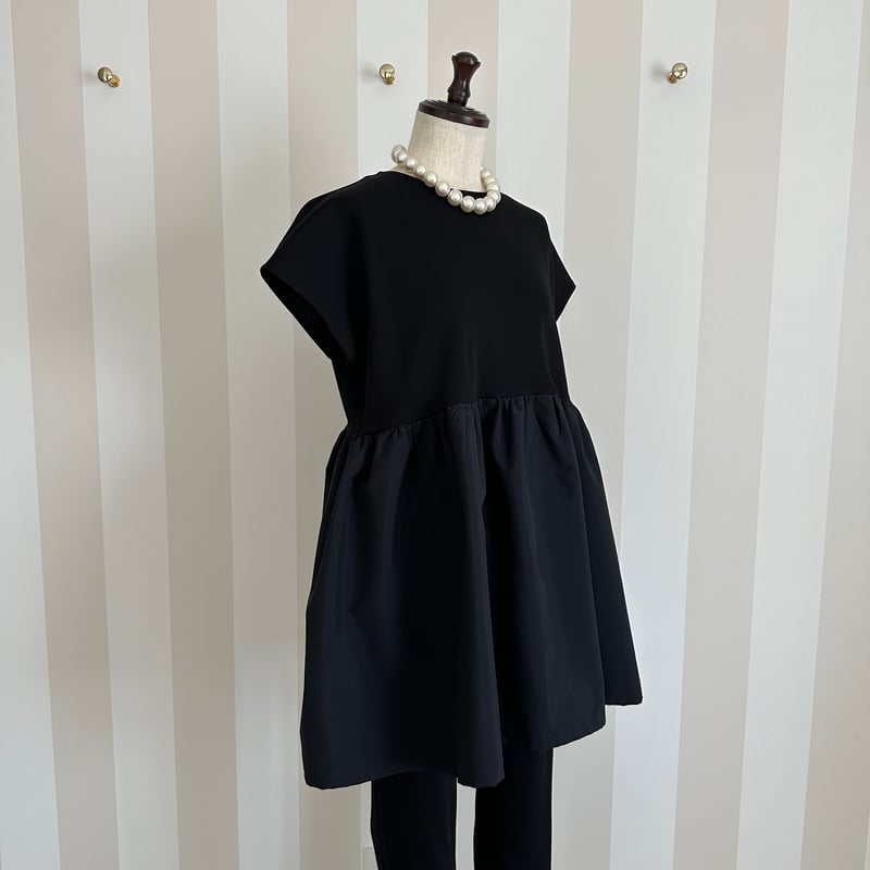 7-099 黒 フレンチバックリボンチュニック ML | capriciousmie