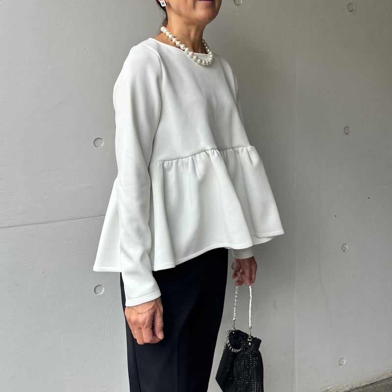 9-113 白 長袖ペプラムトップス アシメ M | capriciousmie