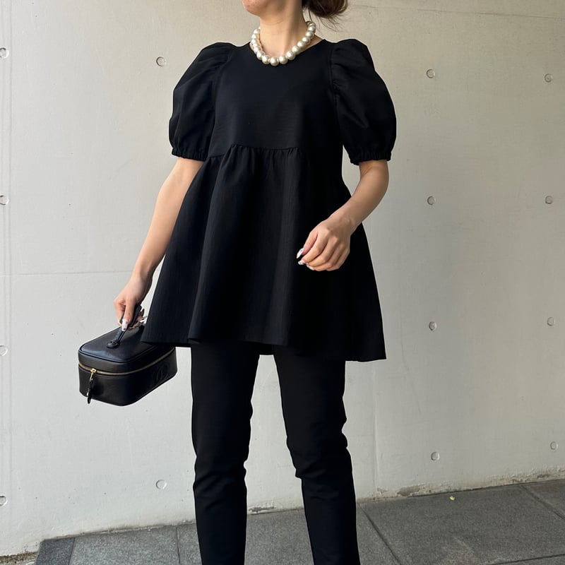 5-014 黒杢 半袖TOMOペプラムトップス 長め M | capriciousmie 5-014 黒杢 半袖TOMOペプラムトップス 長め M | capriciousmie