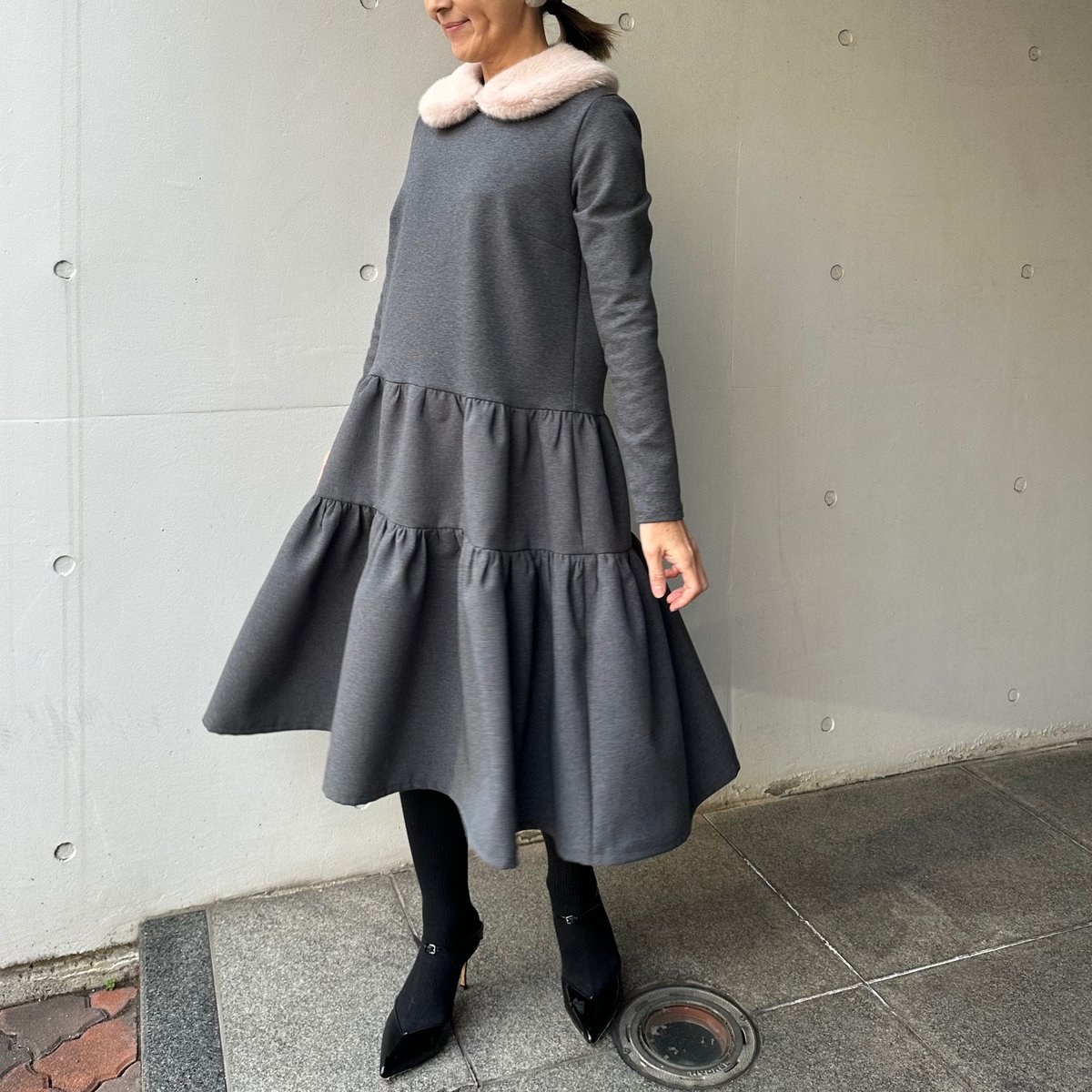 グレー 長袖 ティアード ワンピース 12-078 グレー 長袖ティアードワンピース L | capriciousmie