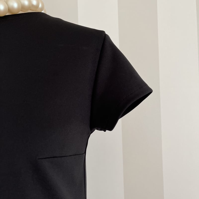 6-130 黒 ペプラムトップス 半袖 M | capriciousmie