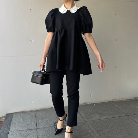 4-102   黒杢　半袖TOMOペプラムトップス　長め　ＸＬ