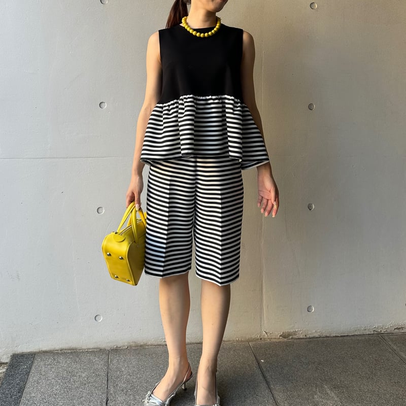 8-058 黒×ボーダー ペプラムトップス ML | capriciousmie