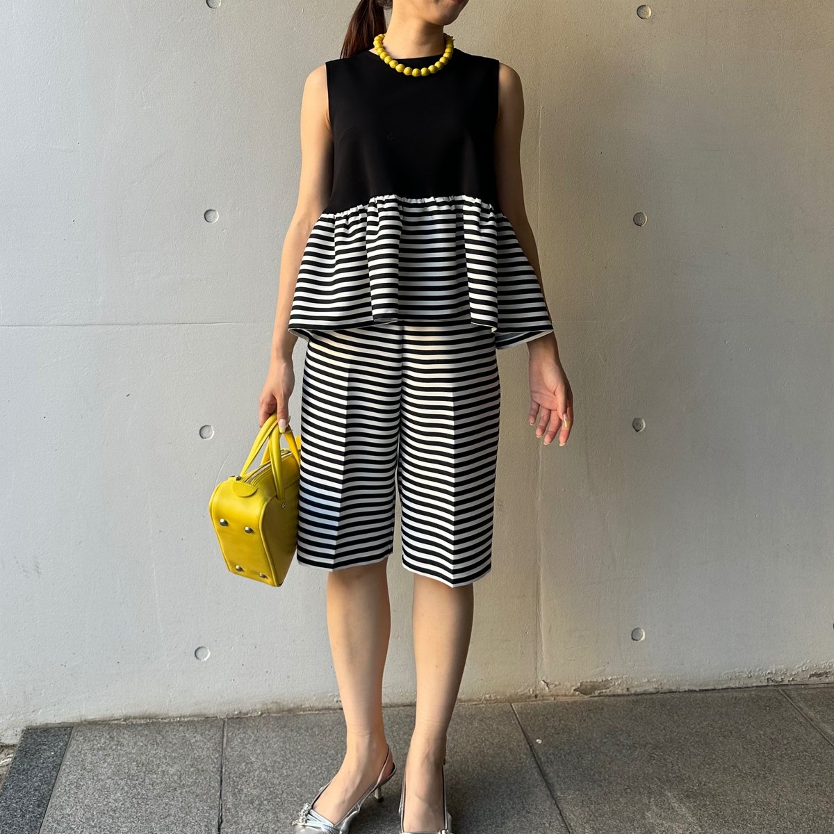 8-057 黒×ボーダー ペプラムトップス M | capriciousmie