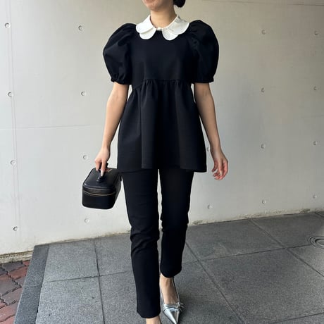 4-065   黒杢　半袖TOMOペプラムトップス　長め　ＸＬ