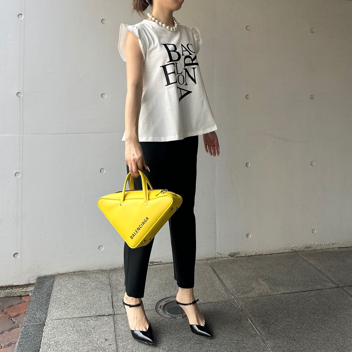 5-003 白×黒 袖フリルTシャツ ML セレクト商品 | capriciousmie