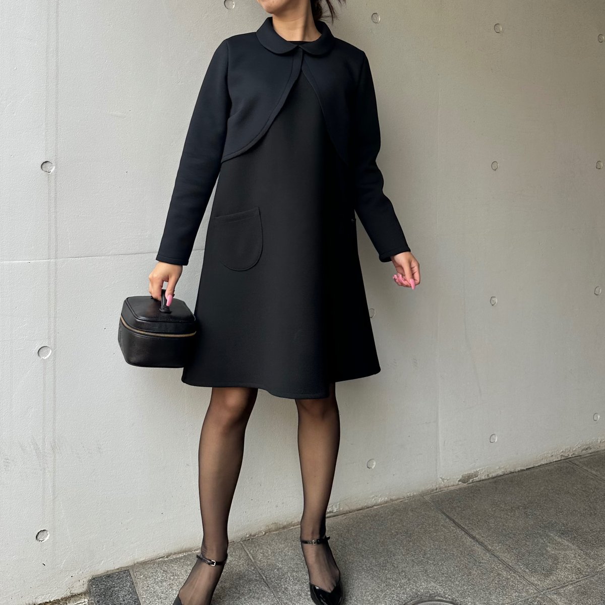 1-094 黒ウール ポケットワンピース ファスナー L | capriciousmie