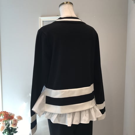 2-196 黒×白ライン　ドッキングニット　フリー  セレクト商品