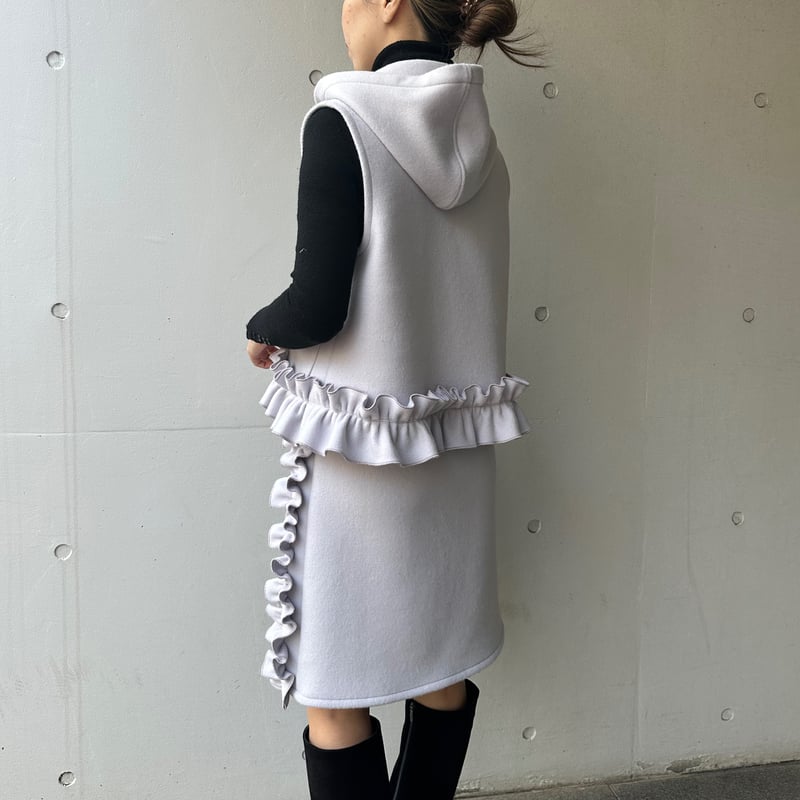 1-143 ラベンダーウール サイドフリルスカート ファスナー フリー(M