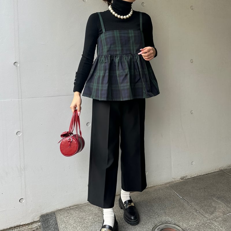 1-110 黒 セミワイドクロップドパンツ フリー(M〜L) | capriciousmie