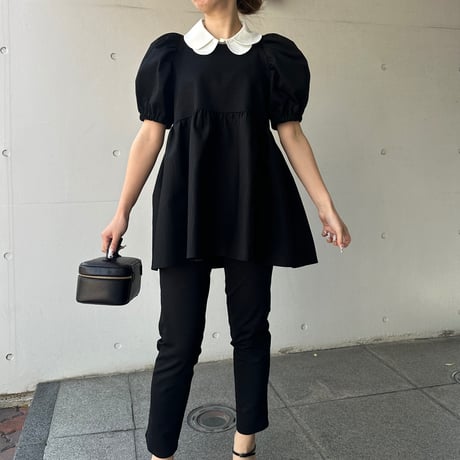 4-102   黒杢　半袖TOMOペプラムトップス　長め　ＸＬ